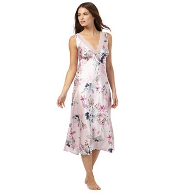 Pink floral print satin nightdress